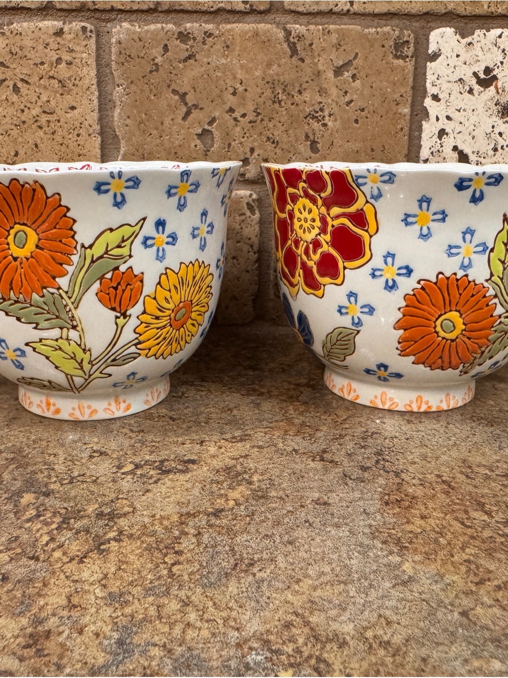Anthropologie Dutch Wax Floral Ceramic Mugs X 2 Handpainted